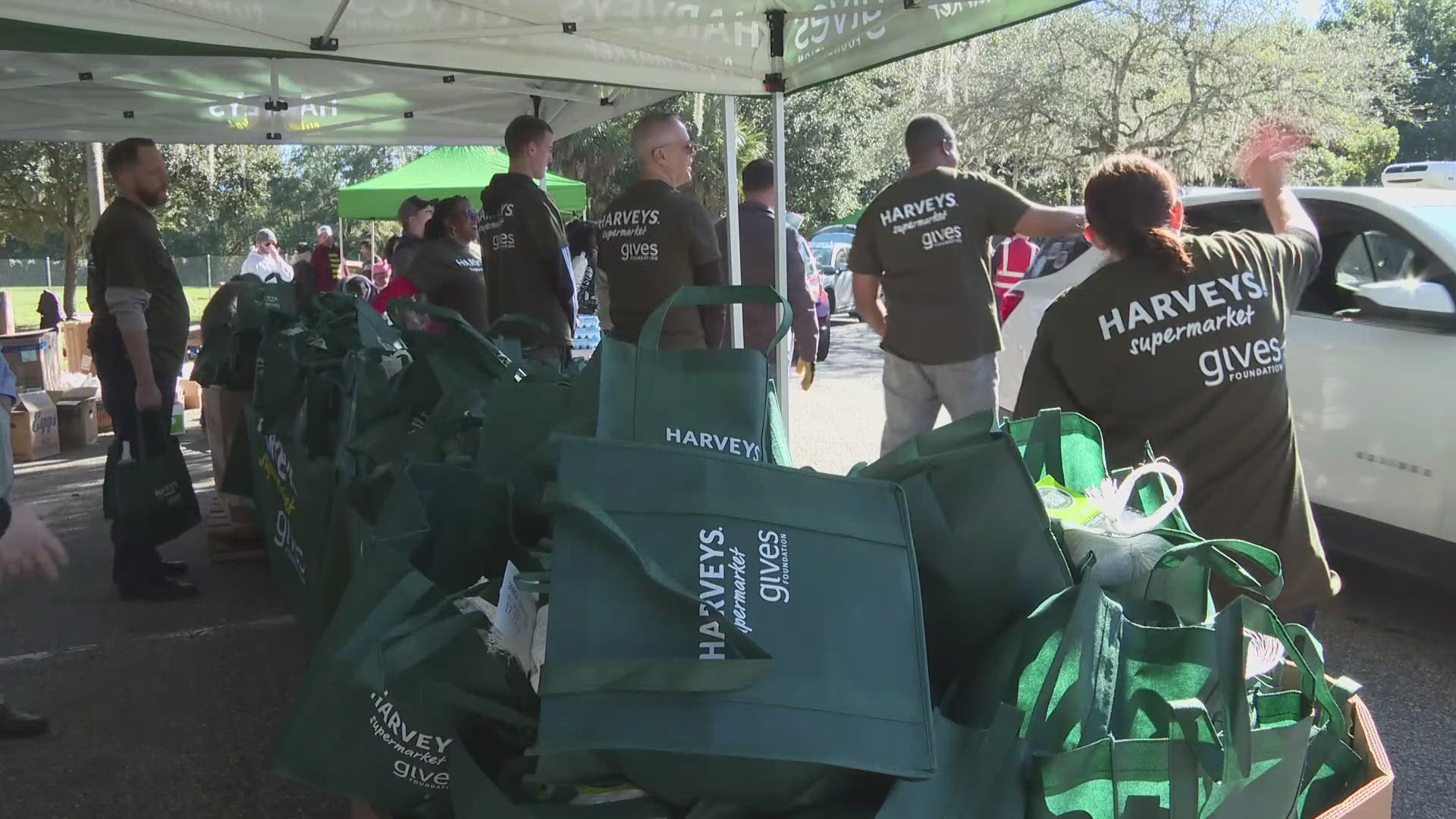 Feeding Northeast Florida held the food giveaway Saturday morning to help people get a meal on the table for Thanksgiving.