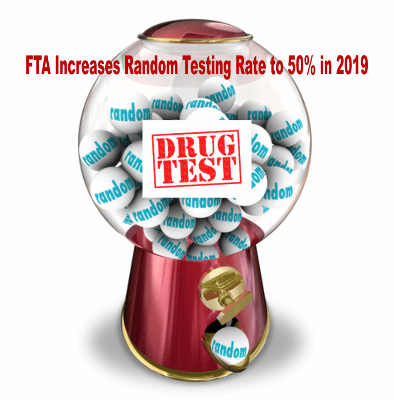 Transit Industry Random Drug Testing Rate to Increase to 50% beginning January 1, 2019