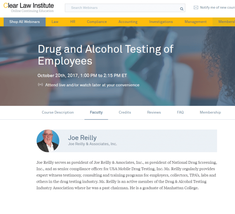 Upcoming Webinar: Drug and Alcohol Testing of Employees Oct. 20, 2017